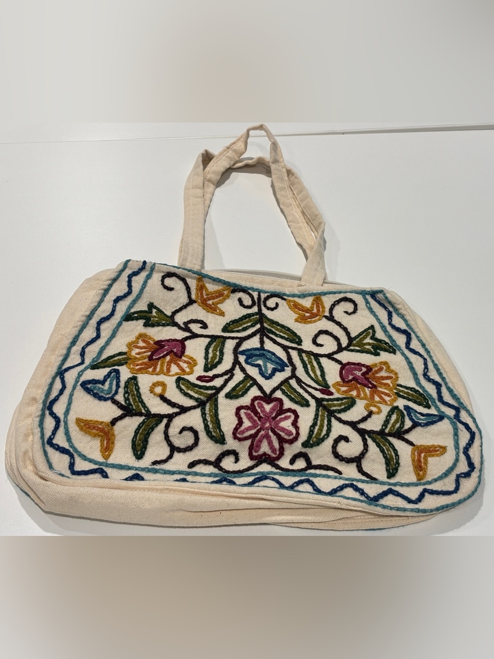 Embroidered Cream Floral Tote Bag